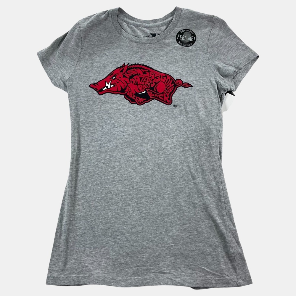 My U Shirt Arkansas‎ Razorbacks Gray Graphic Print Big Logo Soft Women's Large